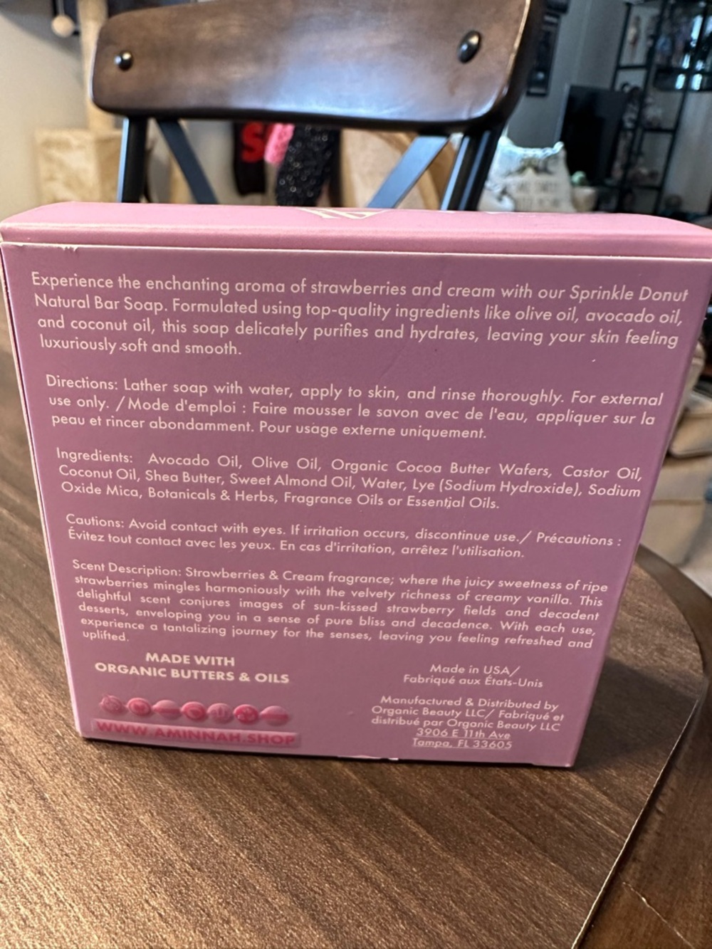 Aminnah Sprinkle Donut Natural Bar Soap in the Strawberries & Cream scent - Picture 2 of 3